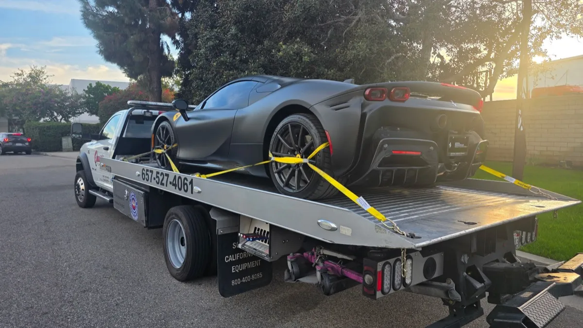 Corvette C8 flatbed sunset